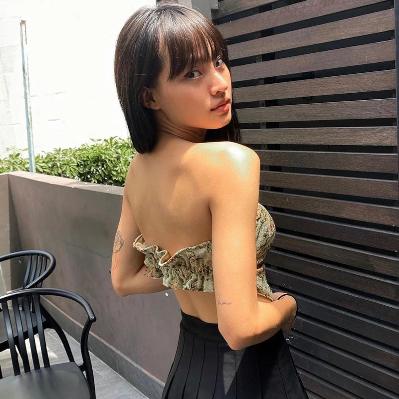 Floral Print Backless Sleeveless Bandeau Crop Top for Women - Image 3