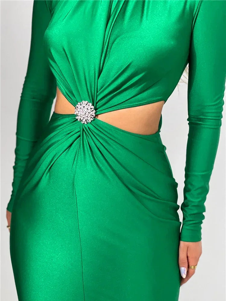 Elegant Hollow Out Turtleneck Maxi Dress for Women Autumn/Winter - Image 3