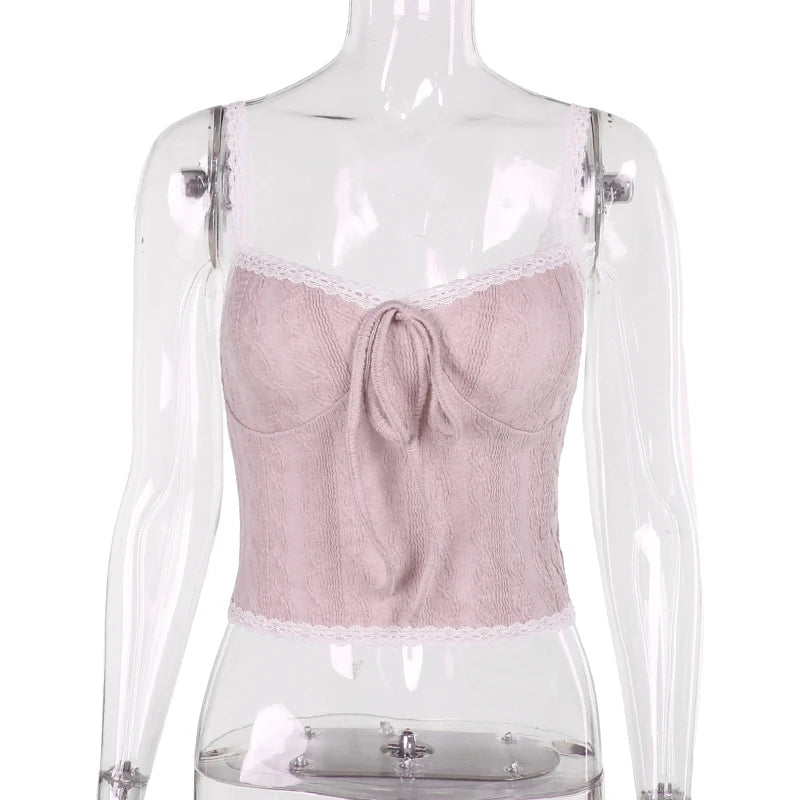Pink Patchwork Contrast Cropped Top Slim-fit Knitted Korean Style Aesthetic - Image 4