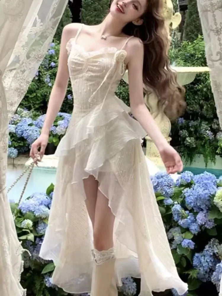 Irregular Midi Dress for Women Slim Fairycore Prom Dress