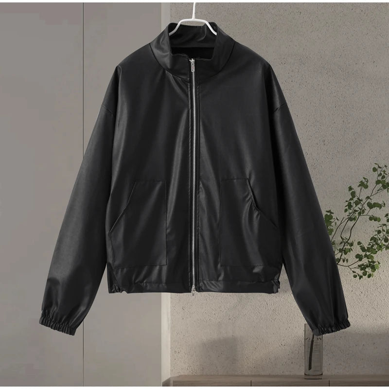 Y2k Style Leather Jacket for Women Stand Collar Moto Outwear - Image 5