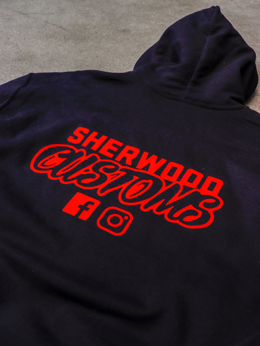 Sherwood Customs Black with Red Logo Pullover Hoodie – Sherwood Motorcars