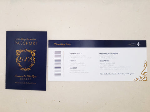 passport and boarding pass wedding invitation