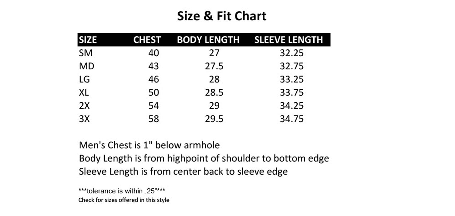 POLO & 1/4 ZIP SIZE CHART — Regular Guy Tees