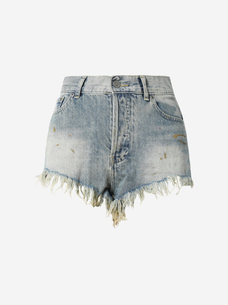 Cecile Crossover Fly Risen Distressed Denim Shorts
