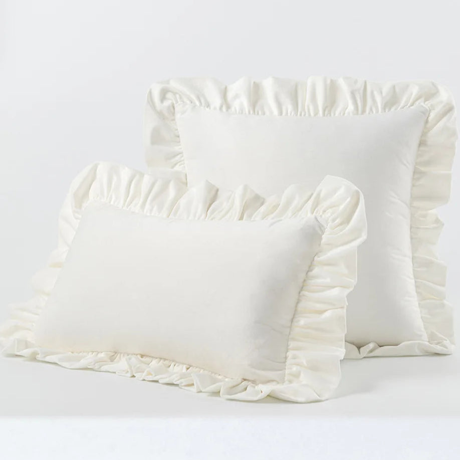 White Ruffled Throw Pillow Cover