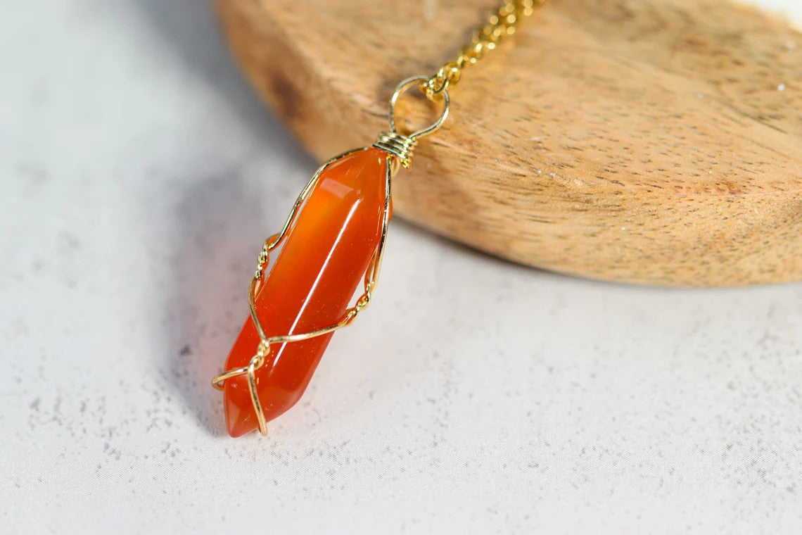 Buy Raw Orange Calcite Crystal Necklace. Online in India - Etsy