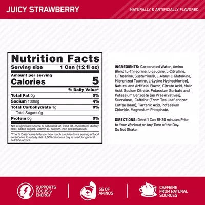 Optimum Amino Energy + Electrolytes RTD Strawberry Nutritional information