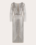 Polyester Draped Faux Wrap Fitted Crystal Dress by Cavanagh Baker