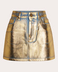 Women Metallic Denim Mini Skirt In Dark Leather/cotton/denim