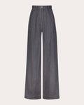 Women Button Pleated Denim Trousers Cotton/denim/linen