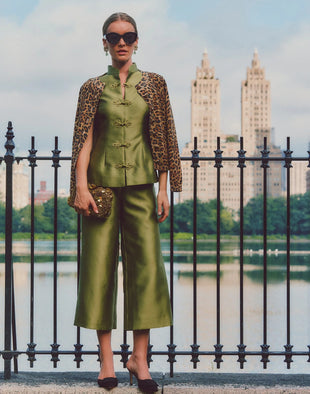 Blake Cropped Dupioni Flared Pants Mestiza Blake Cropped Dupioni Flared Pants