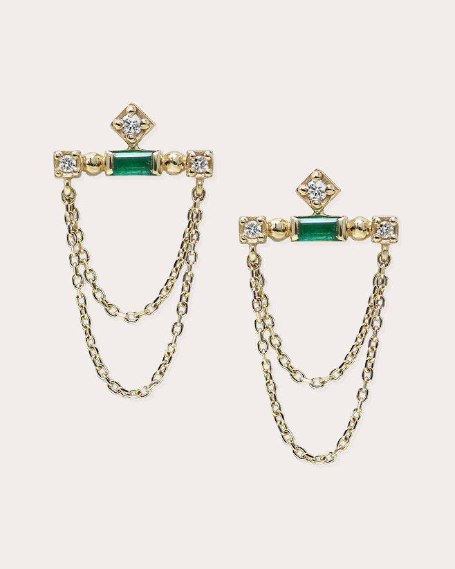 Shop Anzie Women's Cléo Bar Chain Drop Earrings In Green