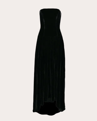Nayara Velvet Corset High-Low Strapless Maxi Dress Azeeza Nayara Velvet Corset High-Low Strapless Maxi Dress