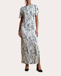 Tall Tall Flutter Sleeves Floral Print Slit Belted Gathered Dress by Bytimo