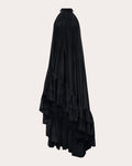 Tall Tall Halter Gathered Asymmetric Tiered Silk Dress With a Bow(s) and Ruffles by Azeeza