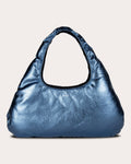 Women Large Metallic Leather Cloud Bag In Metallic Navy Leather/nylon