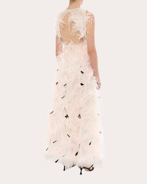 Huishan Zhang Mystique Feathered Gown | OLIVELA
