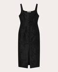 Jacquard Slit Pocketed Pleated Dress by Mark Kenly Domino Tan