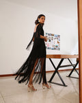 Women Sol Fringe Maxi Skirt In Black Viscose/polyester