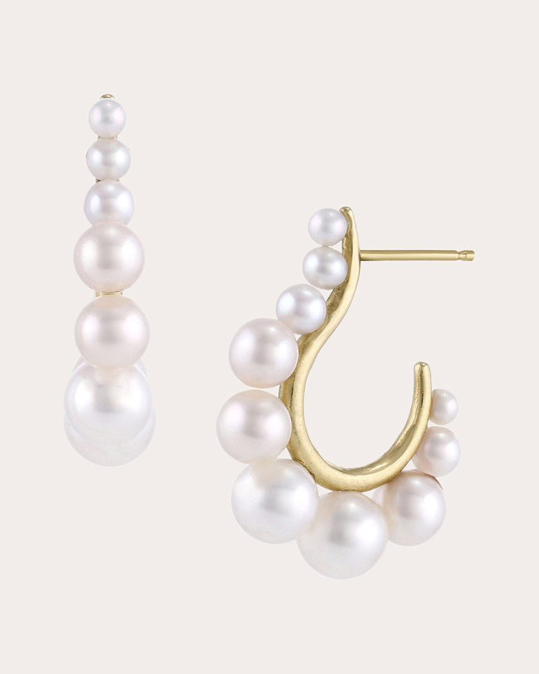 Shop White/space Women's Pearl Cascade Hoop Earrings In White