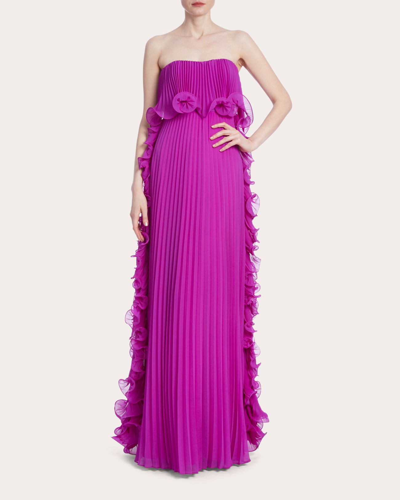 Badgley Mischka Pleated Ruffle Strapless Dress OLIVELA