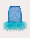 Women Rhinestone Feather Mini Skirt In Baby Cotton/polyester