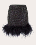 Women Rhinestone Feather Mini Skirt Cotton/elastane/polyester