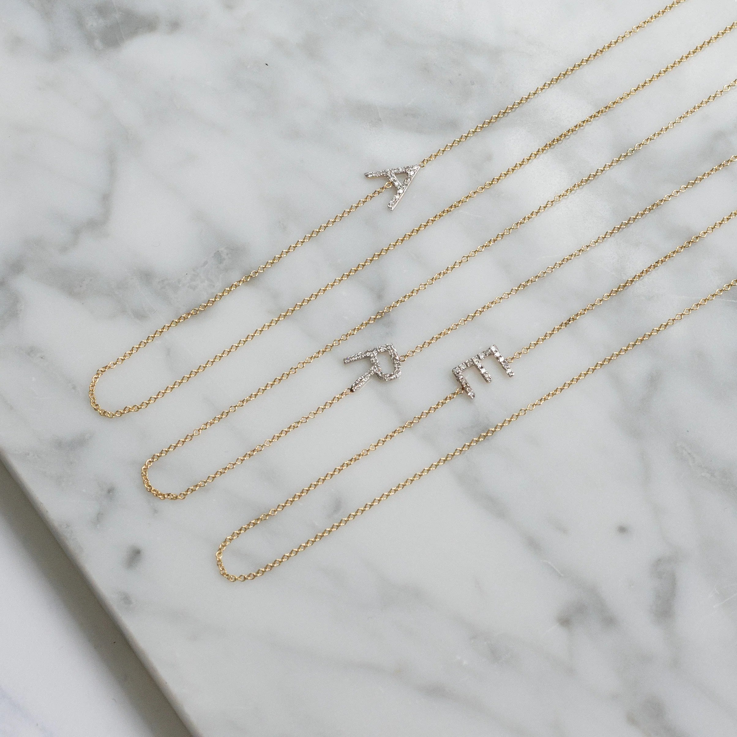 Zoe Lev Asymmetric 14K Gold Diamond Initial Necklace 2