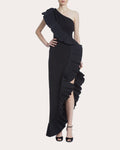 Tall Tall Asymmetric Fitted Slit Pleated One Shoulder Dress With Ruffles by One33 Social