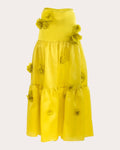 Women Marigold Tiered Silk Maxi Skirt In Lemon Green