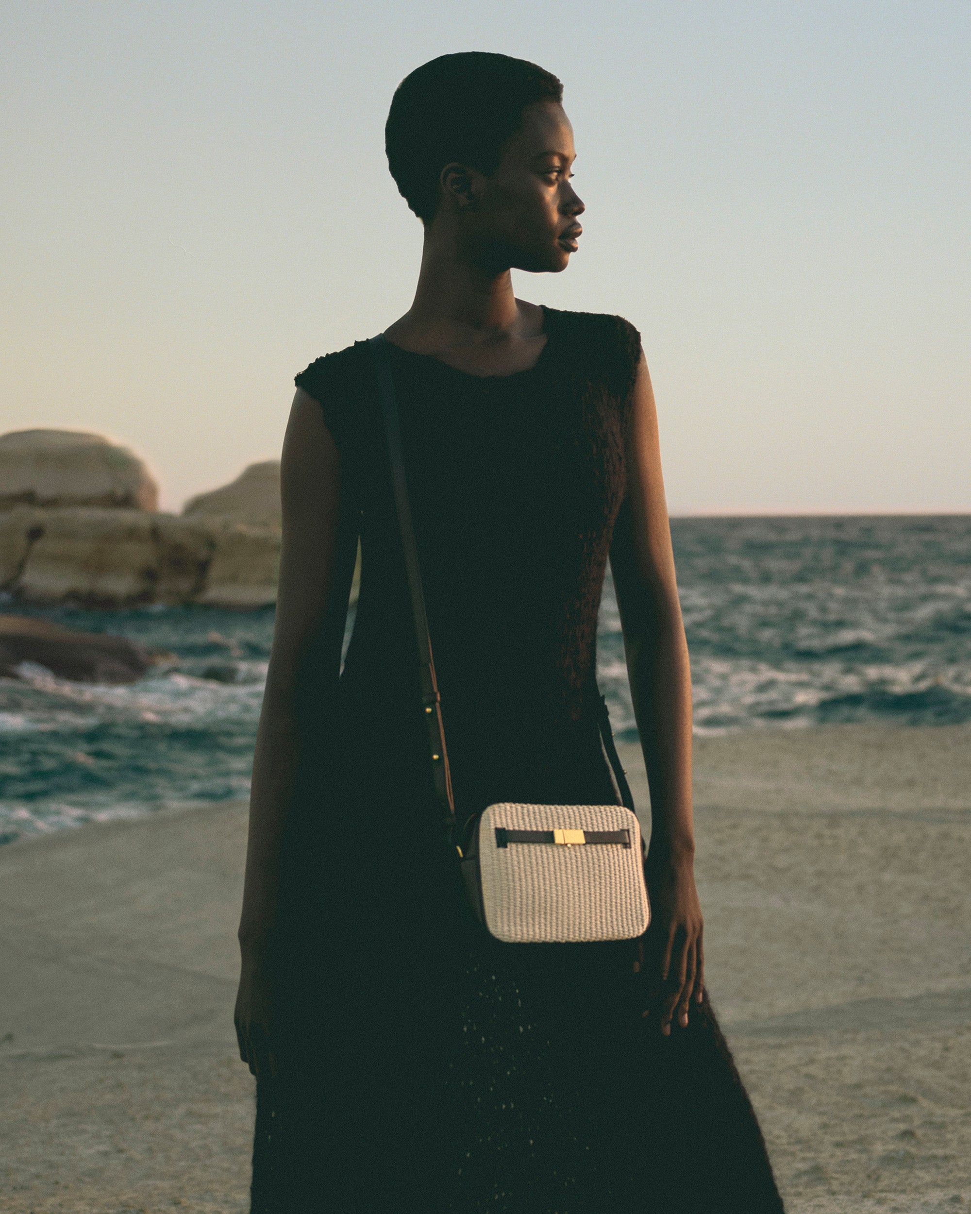 Demellier | The New York Crossbody in Off-White Small Grain | Leather Crossbody Bag