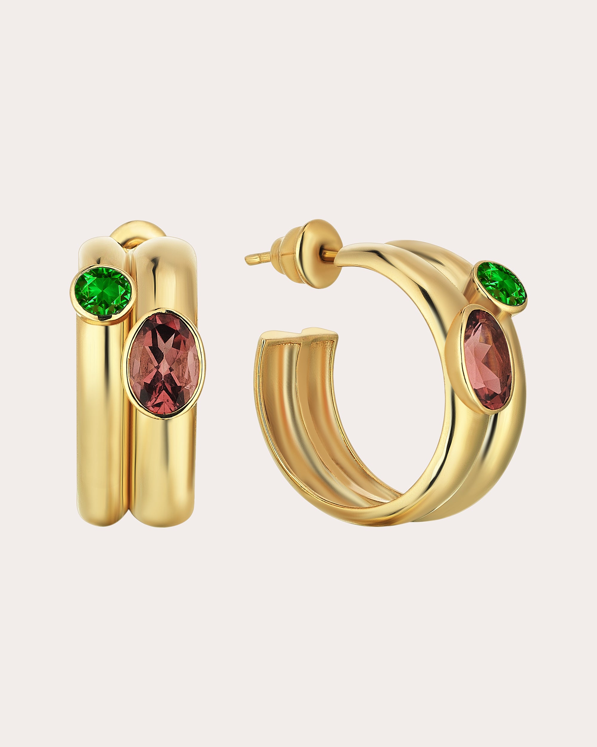 Shop Sim And Roz Women's Tourmaline & Diopside Treasured Hoop Earrings In Gold