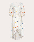 Tall Tall Empire Waistline Linen Peplum Gathered Open-Back Flowy Embroidered Dress by Estefania