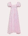 Fall Short Pocketed Asymmetric Gathered Cotton Gingham Print Empire Waistline Dress by Azeeza