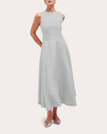 Tall Tall Silk Boat Neck Collared Pleated Keyhole Asymmetric Dress by Careste