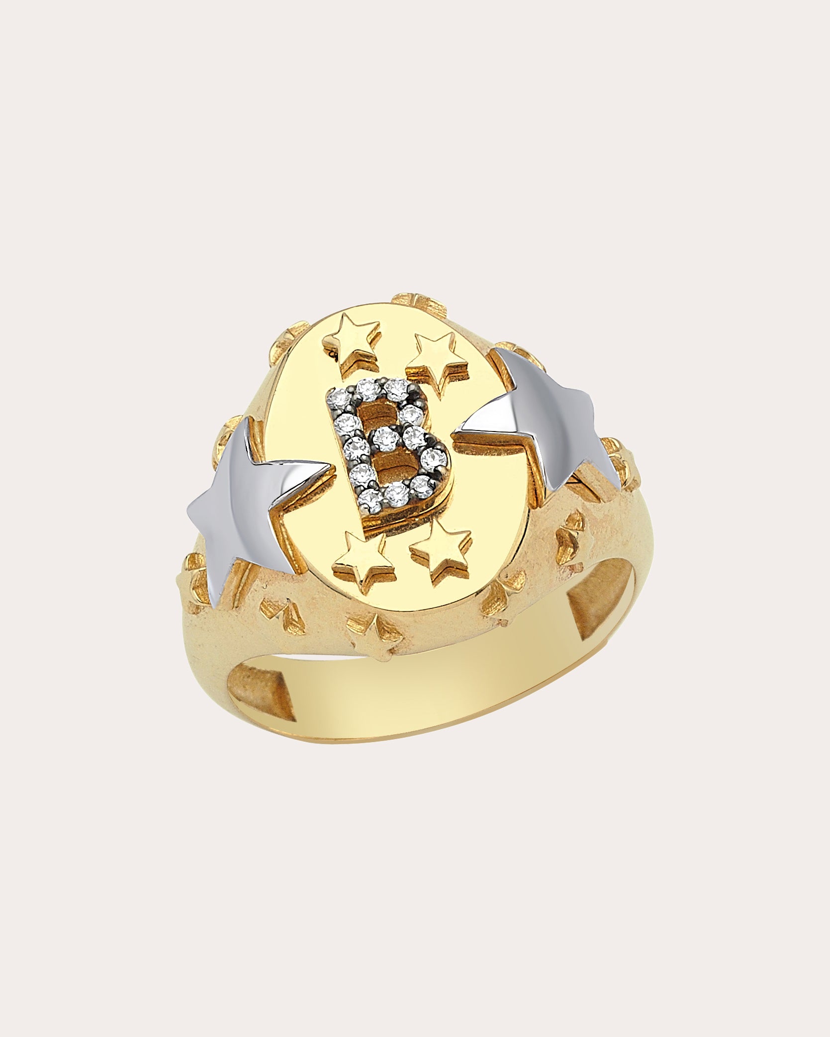 Shop Charms Company Women's Diamond Initial Star Signet Ring In Gold