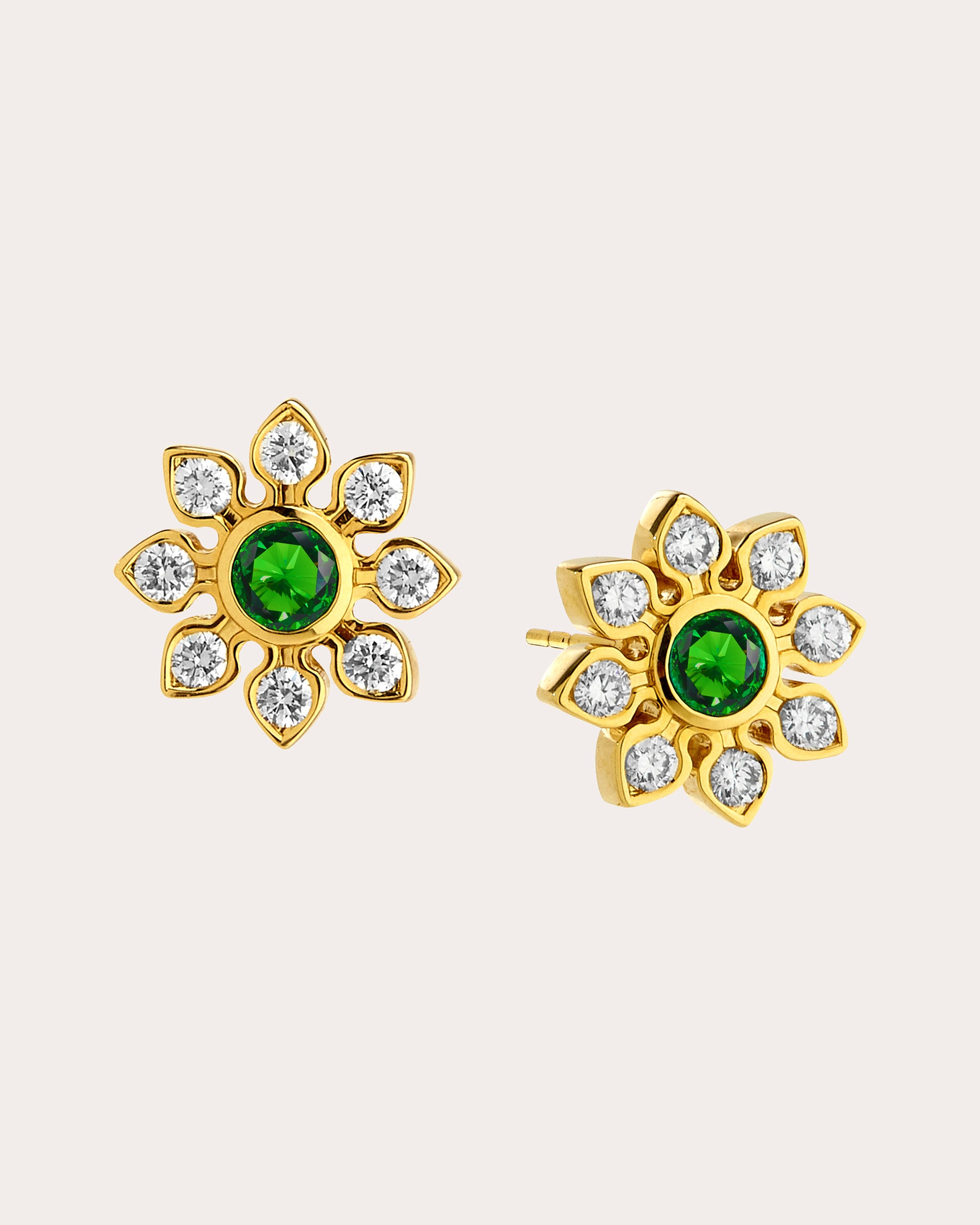 Shop Syna Jewels Women's Emerald & Diamond Mogul Flower Stud Earrings In Green