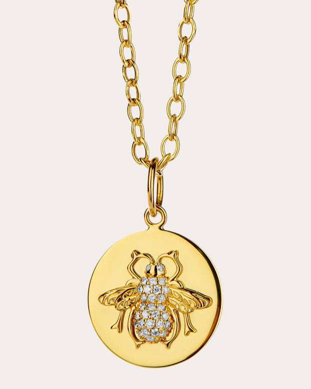 Shop Syna Jewels Women's Diamond Jardin Queen Bee Charm Pendant In Gold