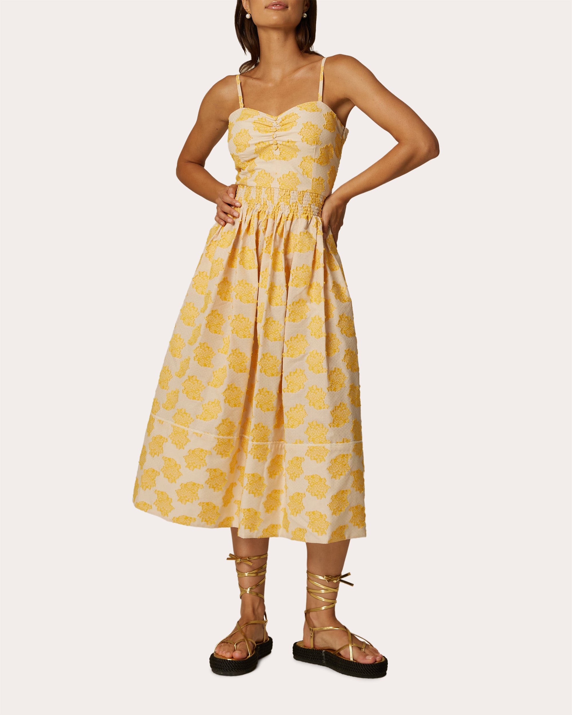 Shop Santicler Women's Miria Floral Jacquard Strappy Dress In Yellow