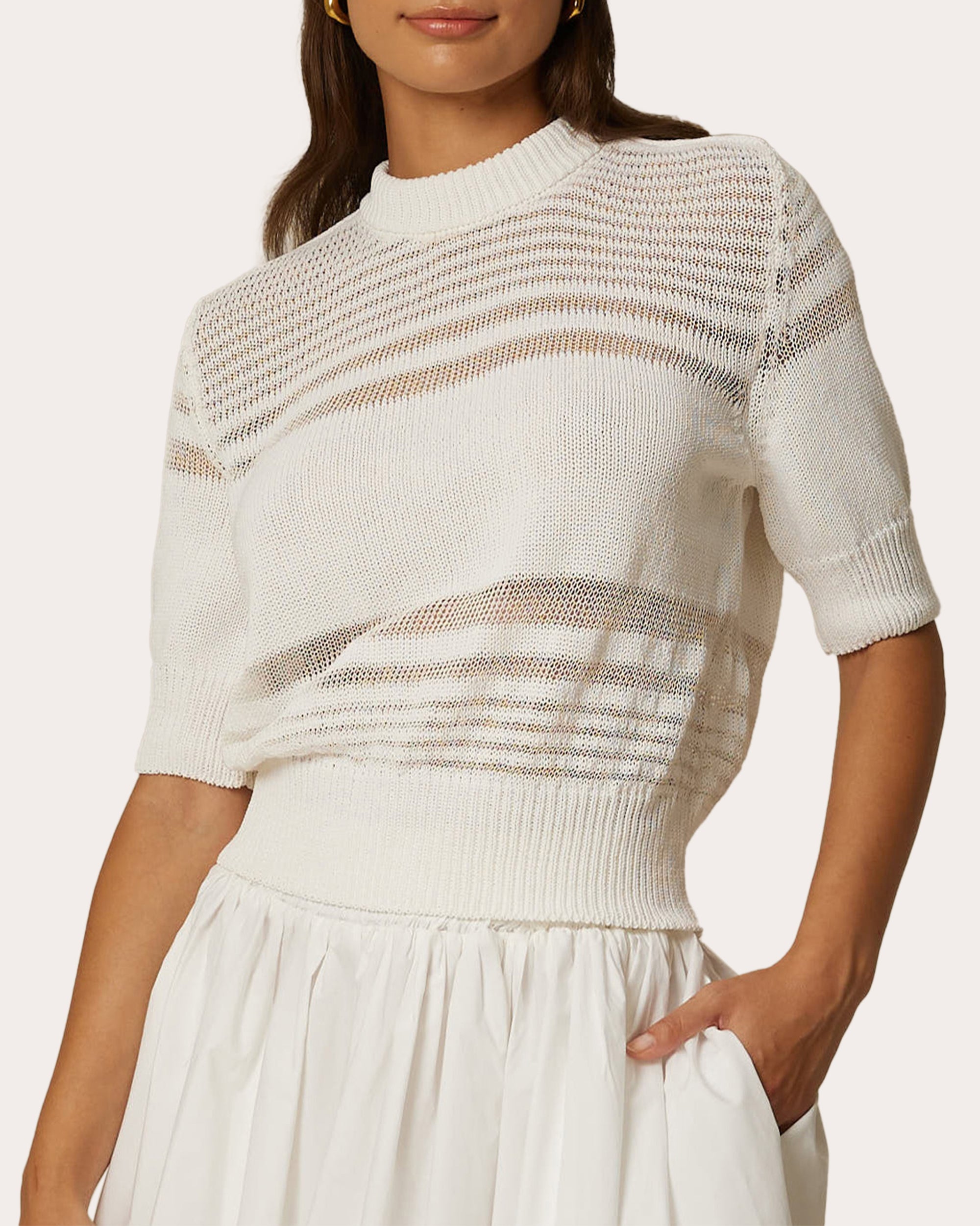 Shop Santicler Women's Olivia Striped Short-sleeve Sweater In White