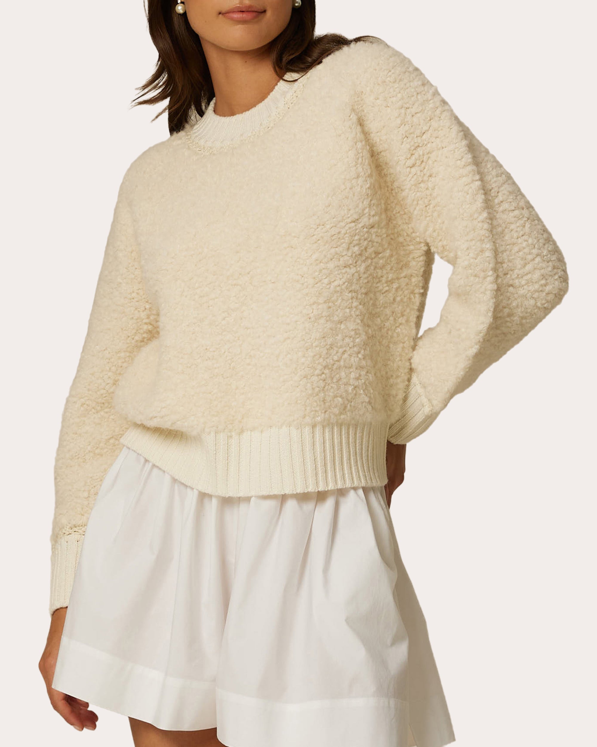 Shop Santicler Women's Cristina Furry Knit Crochet Pullover In White