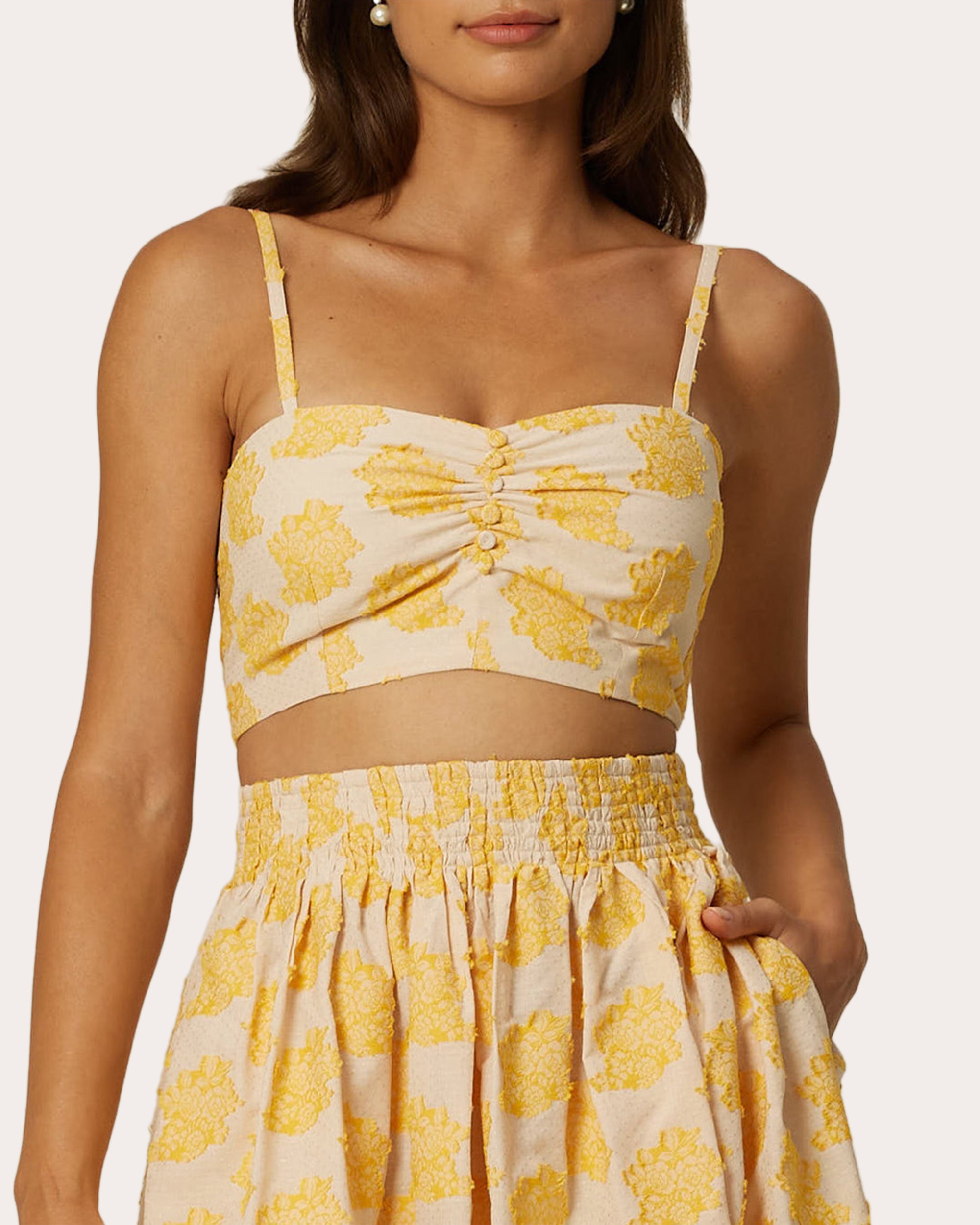 Shop Santicler Women's Daria Floral Jacquard Cropped Bralette Top In Yellow