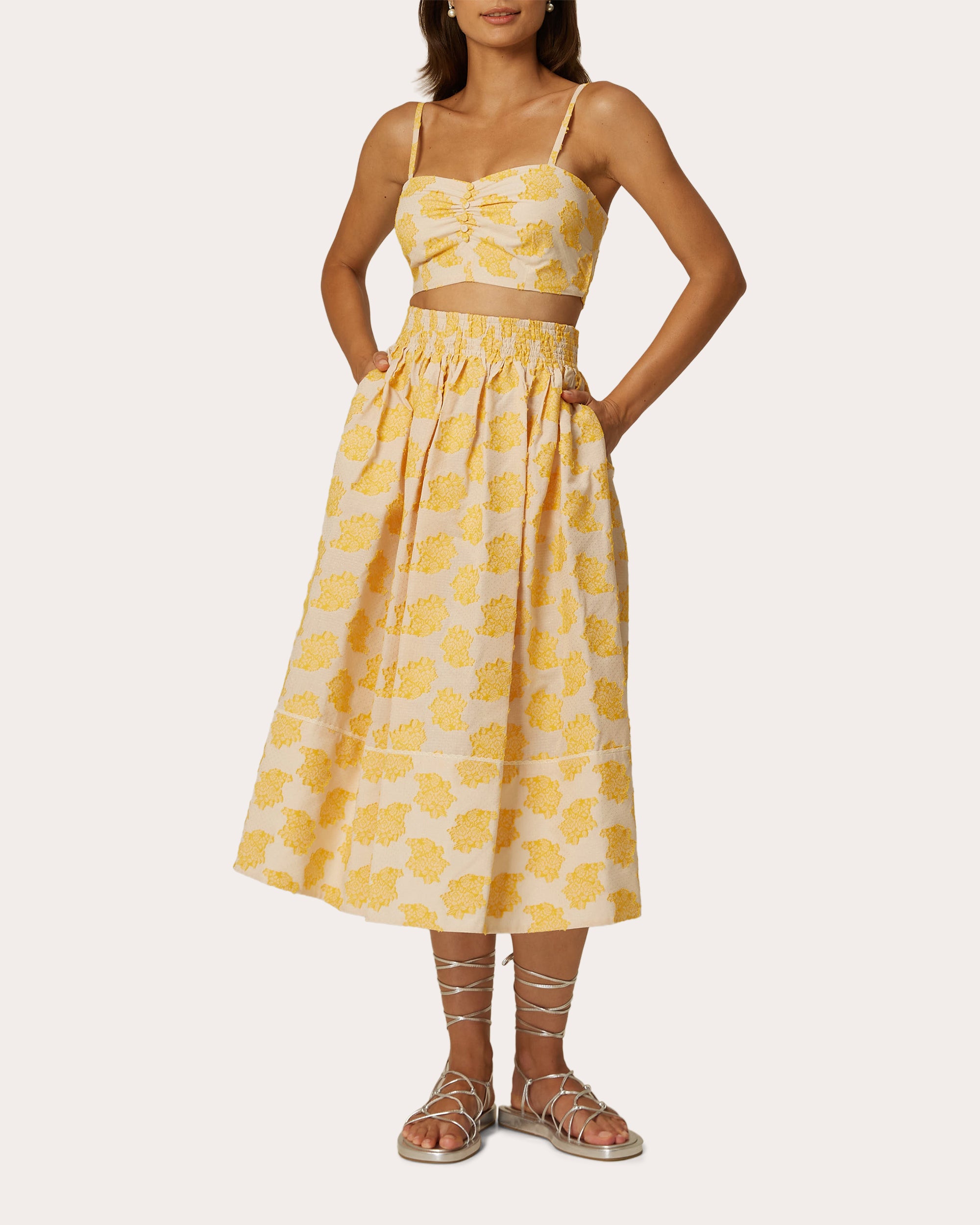Shop Santicler Women's Sofia Floral Jacquard Full Skirt In Yellow