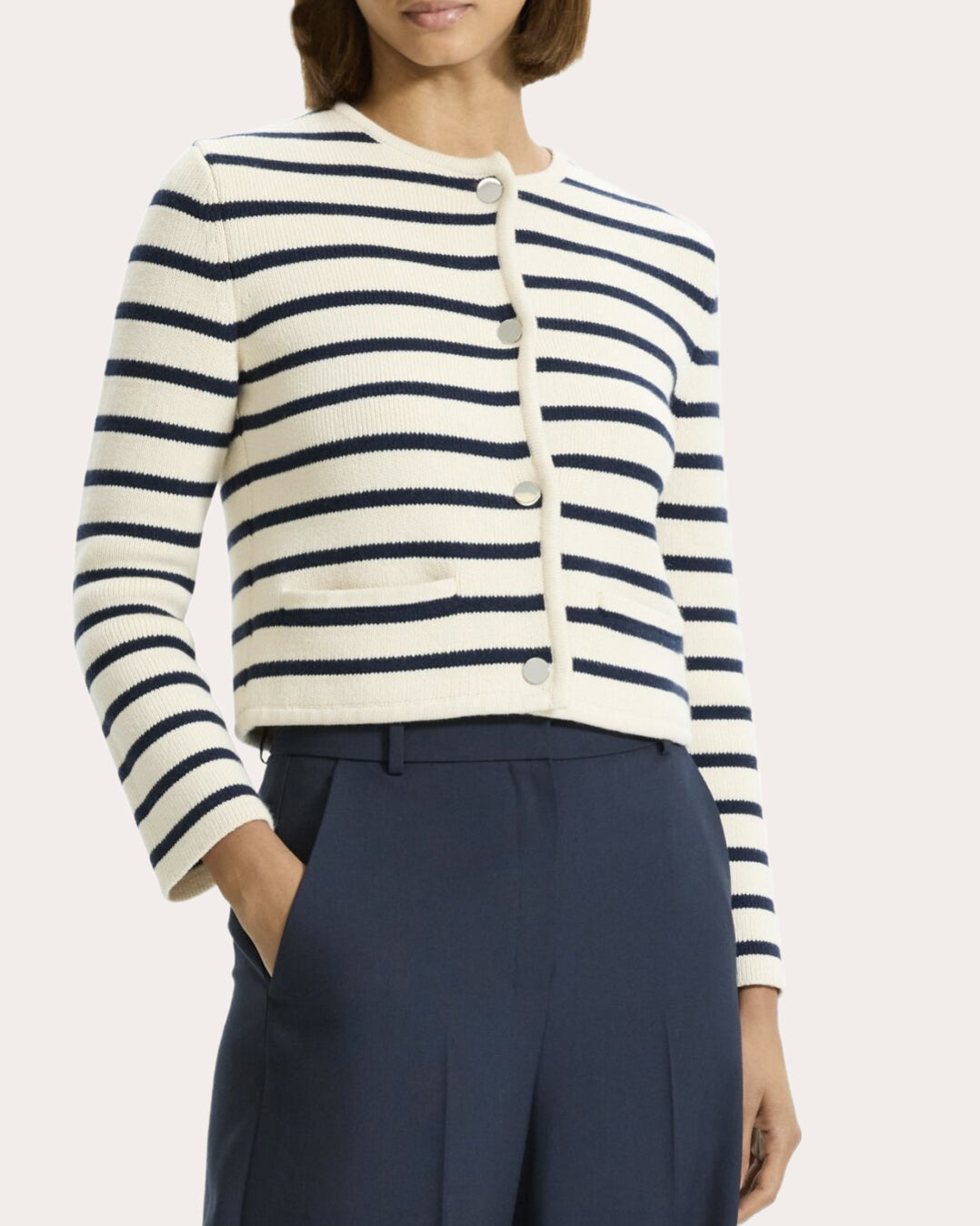 Shop Theory Women's Bouclé Stripe Jacket Top In Cream/bright Navy