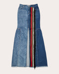 Women Sekiko Grosgrain Denim Maxi Skirt In Medium Wash Cotton/denim/elastane