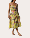 Women Sotavento Midi Skirt In Botanica Yellow Cotton/linen