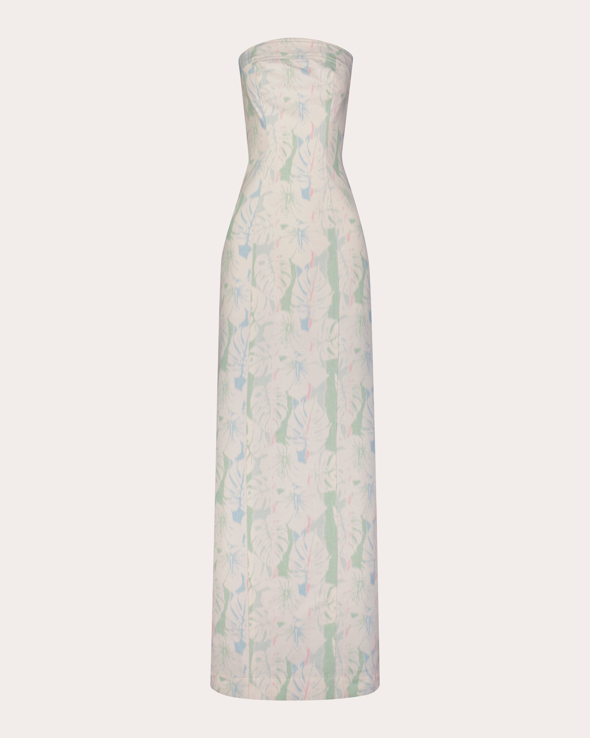 Shop Matthew Bruch Women's Strapless Denim Midi Dress In Tropical Printed Denim