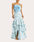 Women Victoria Convertible Tiered Skirt In Blue Stripe Cotton/polyester