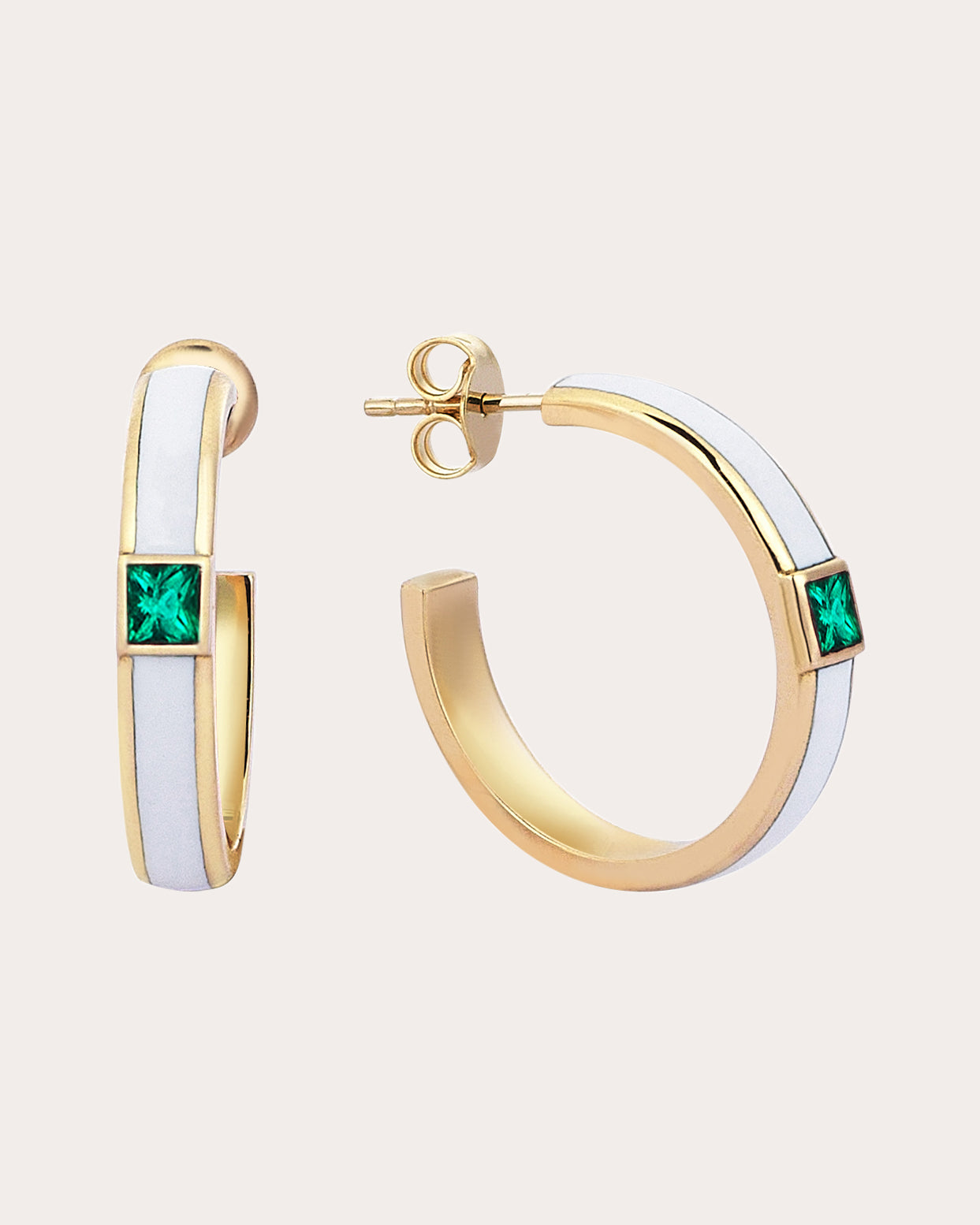 Shop Sim And Roz Women's White Disc Hoop Earrings In White/emerald